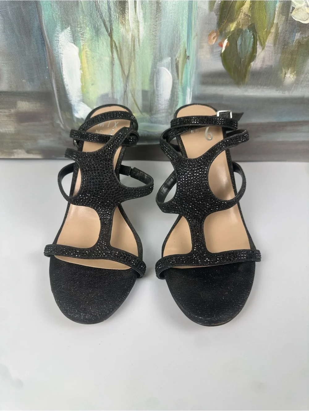 Mix No. 6 Black Glitter Strappy Stiletto Heels